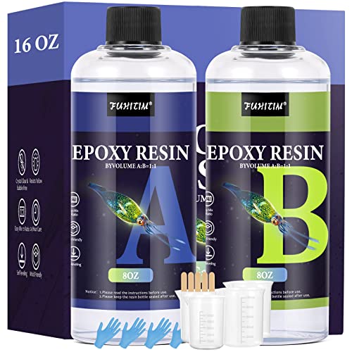 Epoxy Resin 16OZ - Crystal Clear Epoxy Resin Kit - Self-Leveling,  High-Glossy, No Yellowing, No Bubbles Casting Resin Perfect for Crafts,  Table Tops, DIY 1:1 Ratio